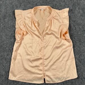 Steve Madden Top Size Small Peach Sleeveless Ruffle‎ Button Blouse Women's